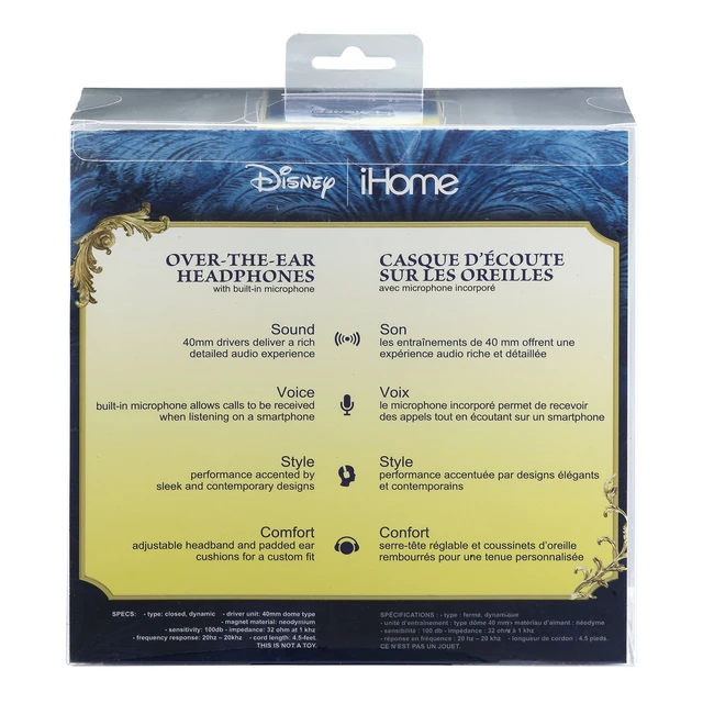 Alt view image 5 of 7 - Disneys Beauty and the Beast Over Ear Headphones with Award-Winning iHome Sound -Best Over Ear Headphones with Mic & Answer Call Button by