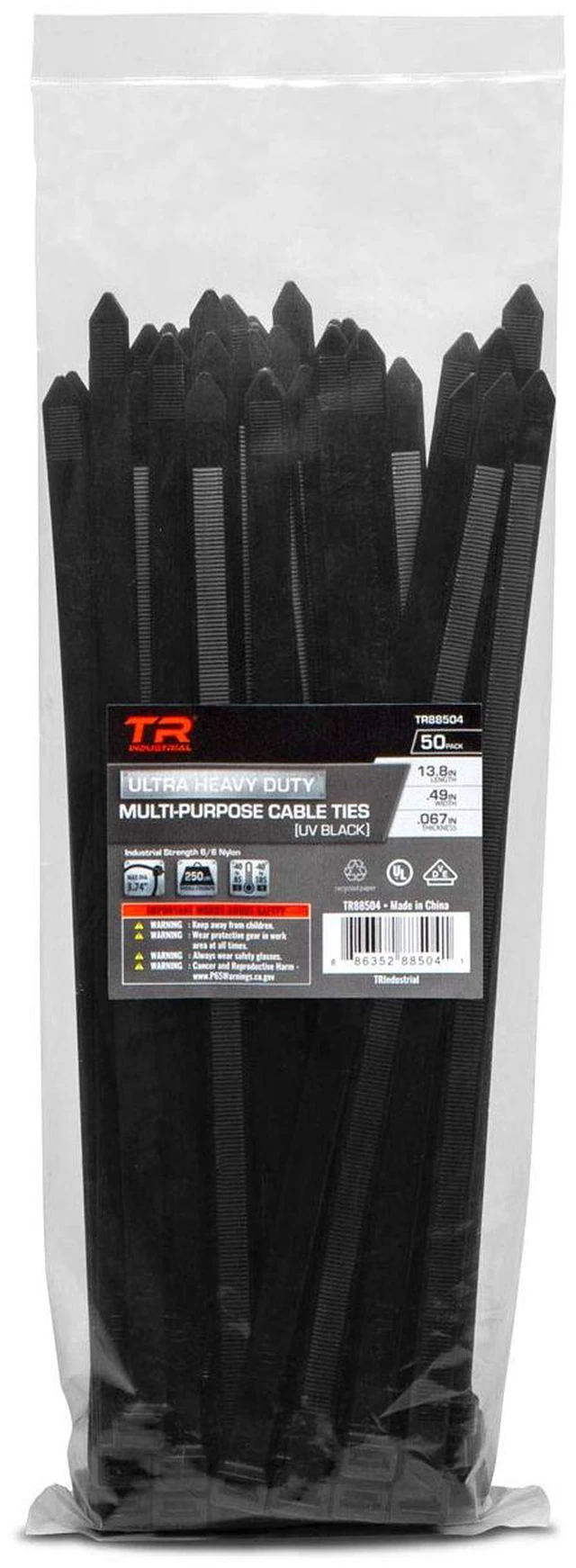 Main image of Ultra Heavy Duty Multi-Purpose UV Cable Ties (100-Piece), 250 lbs. Tensile Strength, 13.8", Black