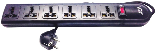 Main image of 220V-250V Universal Power Strip & Surge Protector, 6-Outlets, Black (WPS-B)
