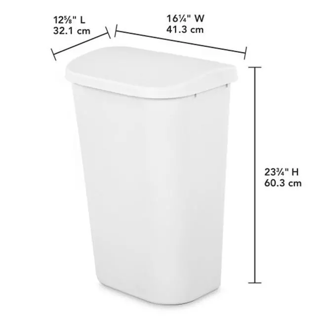 Alt view image 2 of 6 - 11.3 Gallon D Shape Flat Side Lift Top Lid Wastebasket Trash Can for Kitchen, Home Office, and Garage, or Workspace, White (12 Pack)