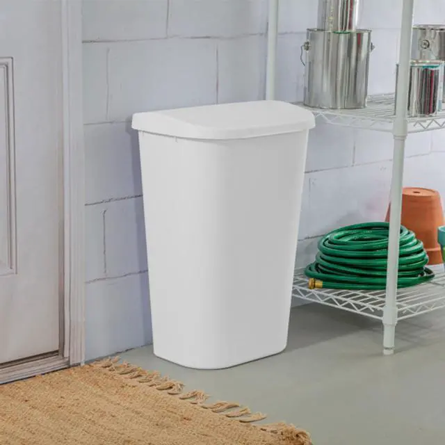 Alt view image 3 of 6 - 11.3 Gallon D Shape Flat Side Lift Top Lid Wastebasket Trash Can for Kitchen, Home Office, and Garage, or Workspace, White (12 Pack)
