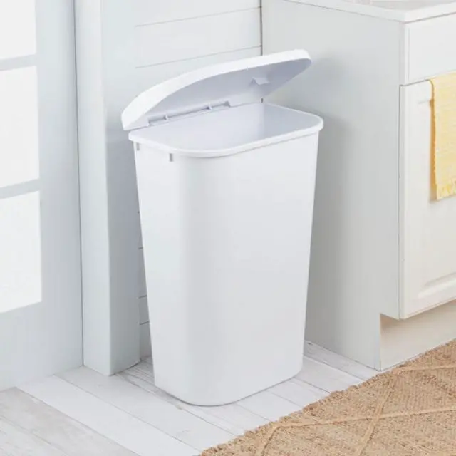 Alt view image 4 of 6 - 11.3 Gallon D Shape Flat Side Lift Top Lid Wastebasket Trash Can for Kitchen, Home Office, and Garage, or Workspace, White (12 Pack)