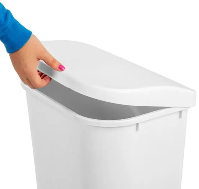 Alt view image 5 of 6 - 11.3 Gallon D Shape Flat Side Lift Top Lid Wastebasket Trash Can for Kitchen, Home Office, and Garage, or Workspace, White (12 Pack)