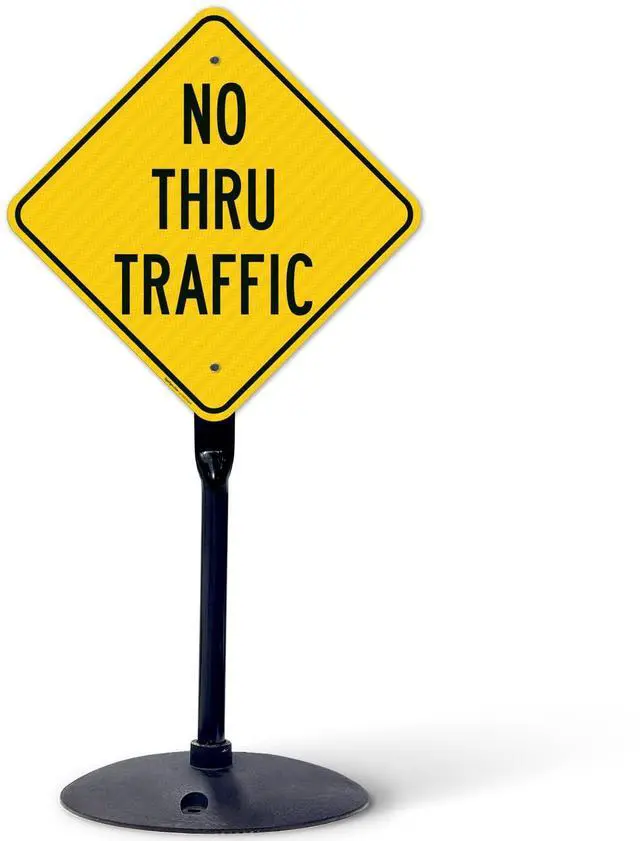 Main image of No Thru Traffic Sign, (SI-72817) 18x18 Inches, 3M EGP Reflective with Post & Cast Iron Base Stand Set Made in USA by