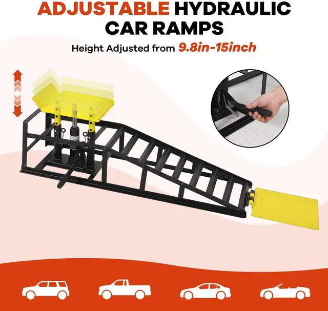 Alt view image 2 of 6 - 2PCS 5T Hydraulic Car Ramps, 11060 Lbs Heavy Duty Portable Vehicle Lift Ramps, Auto Hydraulic Service Ramps for Oil Change Vehicle Maintenance, Ideal for Home Garage Repair & Mens Gift