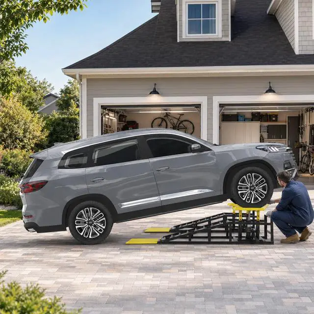 Alt view image 3 of 6 - 2PCS 5T Hydraulic Car Ramps, 11060 Lbs Heavy Duty Portable Vehicle Lift Ramps, Auto Hydraulic Service Ramps for Oil Change Vehicle Maintenance, Ideal for Home Garage Repair & Mens Gift