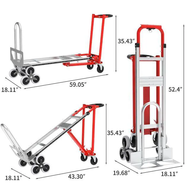 Alt view image 2 of 6 - Stair Climbing Hand Truck, Heavy Duty 1000LBS 4-in-1 Aluminum Convertible Dolly Cart, Appliance Dolly Industrial Platform Cart Handtruck with Wheels for Moving, Office, Logistics, Shopping
