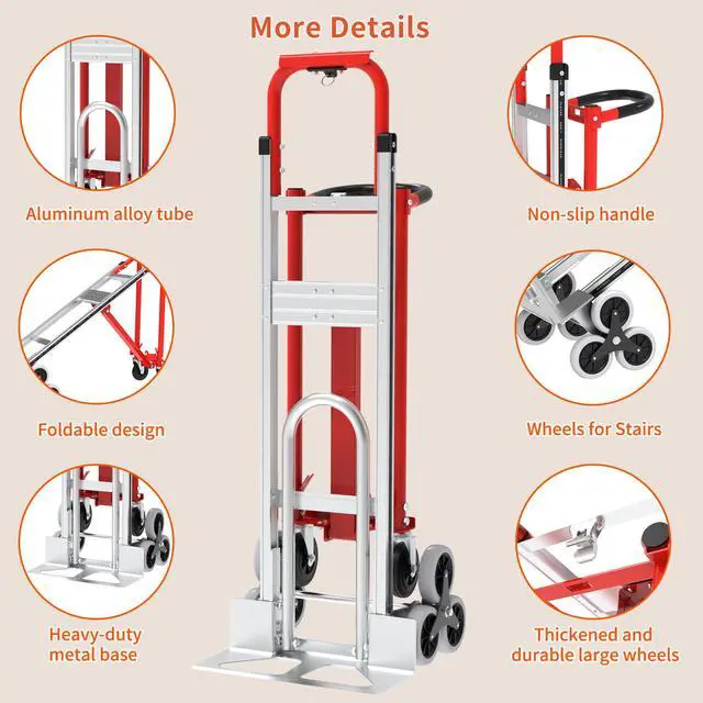 Alt view image 4 of 6 - Stair Climbing Hand Truck, Heavy Duty 1000LBS 4-in-1 Aluminum Convertible Dolly Cart, Appliance Dolly Industrial Platform Cart Handtruck with Wheels for Moving, Office, Logistics, Shopping