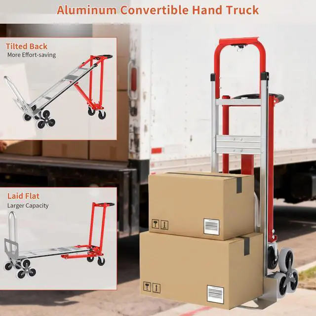Alt view image 5 of 6 - Stair Climbing Hand Truck, Heavy Duty 1000LBS 4-in-1 Aluminum Convertible Dolly Cart, Appliance Dolly Industrial Platform Cart Handtruck with Wheels for Moving, Office, Logistics, Shopping