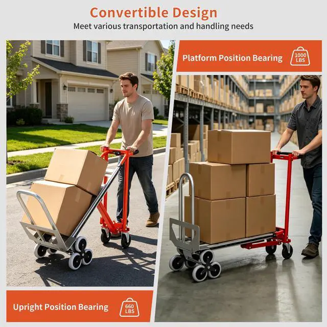 Alt view image 6 of 6 - Stair Climbing Hand Truck, Heavy Duty 1000LBS 4-in-1 Aluminum Convertible Dolly Cart, Appliance Dolly Industrial Platform Cart Handtruck with Wheels for Moving, Office, Logistics, Shopping