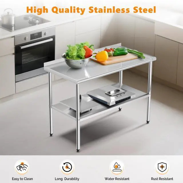 Alt view image 4 of 6 - 48'' x 24'' Stainless Steel Table for Prep & Work,Commercial Worktables & Workstations, NSF Heavy Dut Metal Table with Adjustable UnderShelf & Backsplash for Kitchen,Restaurant,Home,Hotel