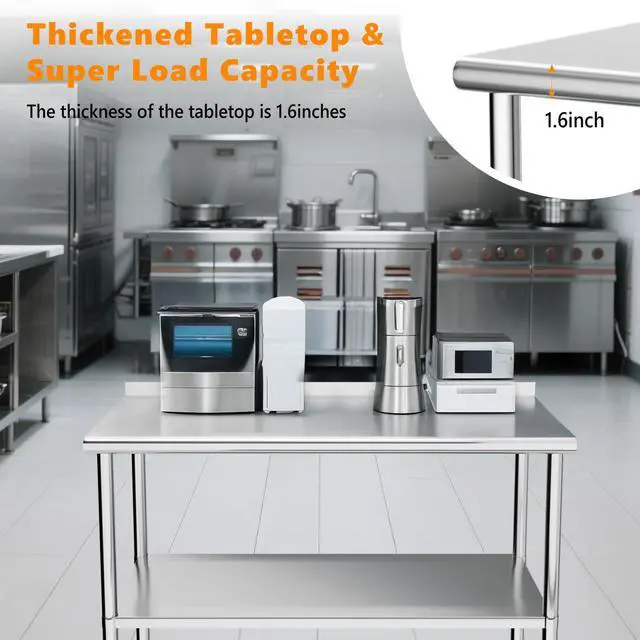 Alt view image 5 of 6 - 48'' x 24'' Stainless Steel Table for Prep & Work,Commercial Worktables & Workstations, NSF Heavy Dut Metal Table with Adjustable UnderShelf & Backsplash for Kitchen,Restaurant,Home,Hotel