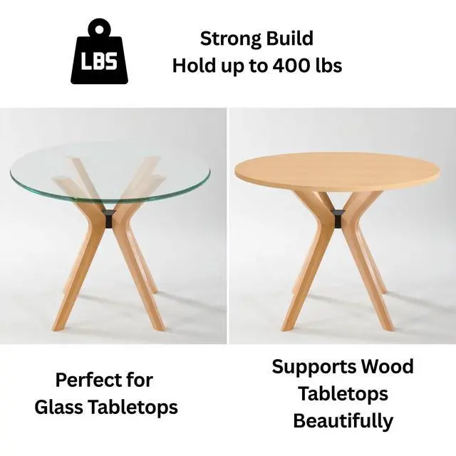 Alt view image 5 of 5 - Mid Century Solid Beech Wood Modern Dining Table Base Only, Pedestal Table Bases, Wooden Legs for Kitchen Tables, Glass Top Wood Top Assembly Tools (Glass Tabletop Anti-Slip Pads, Unfinished)