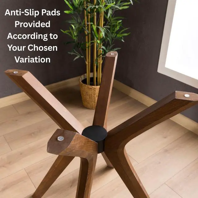 Alt view image 3 of 5 - Mid Century Solid Beech Wood Modern Dining Table Base Only, Pedestal Table Bases, Wooden Legs for Kitchen Tables, Glass Top Wood Top Assembly Tools (Glass Tabletop Anti-Slip Pads, Walnut)
