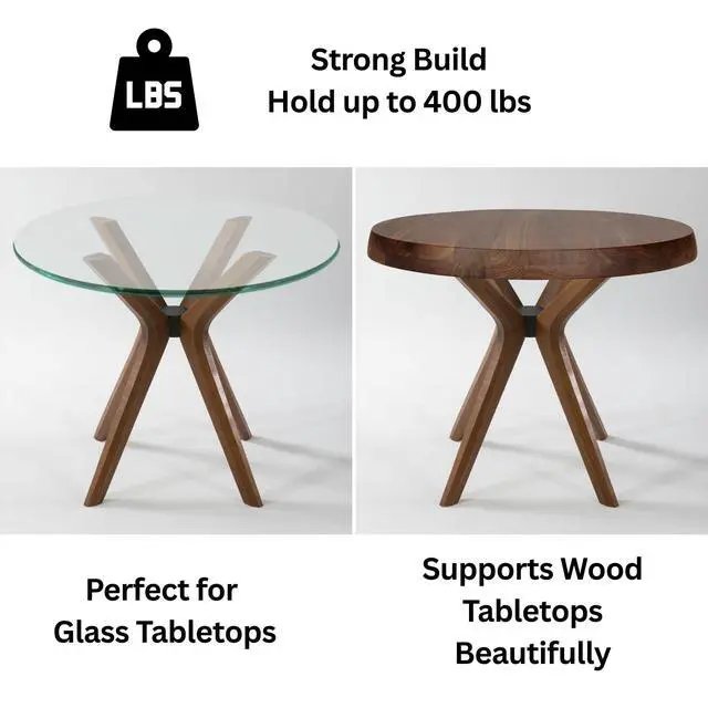 Alt view image 4 of 5 - Mid Century Solid Beech Wood Modern Dining Table Base Only, Pedestal Table Bases, Wooden Legs for Kitchen Tables, Glass Top Wood Top Assembly Tools (Glass Tabletop Anti-Slip Pads, Walnut)