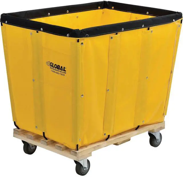 Main image of 12 Bushel, Yellow Vinyl Basket Bulk Truck, Unassembled, 36" L x 26" W x 33-1/2"H, Rolling Laundry Cart, Commercial Material Handling Cart with 4" Casters