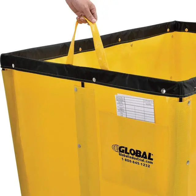 Alt view image 2 of 6 - 12 Bushel, Yellow Vinyl Basket Bulk Truck, Unassembled, 36" L x 26" W x 33-1/2"H, Rolling Laundry Cart, Commercial Material Handling Cart with 4" Casters