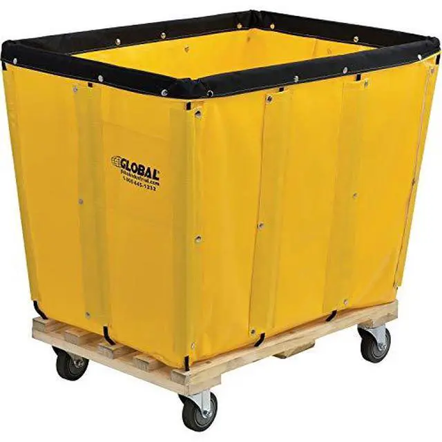Alt view image 5 of 6 - 12 Bushel, Yellow Vinyl Basket Bulk Truck, Unassembled, 36" L x 26" W x 33-1/2"H, Rolling Laundry Cart, Commercial Material Handling Cart with 4" Casters