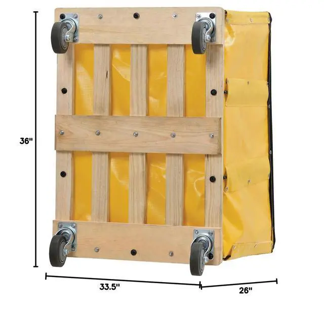 Alt view image 6 of 6 - 12 Bushel, Yellow Vinyl Basket Bulk Truck, Unassembled, 36" L x 26" W x 33-1/2"H, Rolling Laundry Cart, Commercial Material Handling Cart with 4" Casters