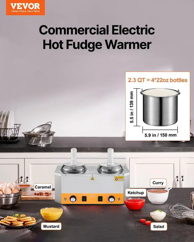 Alt view image 2 of 6 - Electric Cheese Dispenser with Pumps, 2.4x2 L Commercial Hot Fudge Warmer, Plastic Double Pumps Dispenser, 86-230 Temp Adjustable Nacho Cheese Sauce Warmer, for Hot Fudge Cheese Caramel