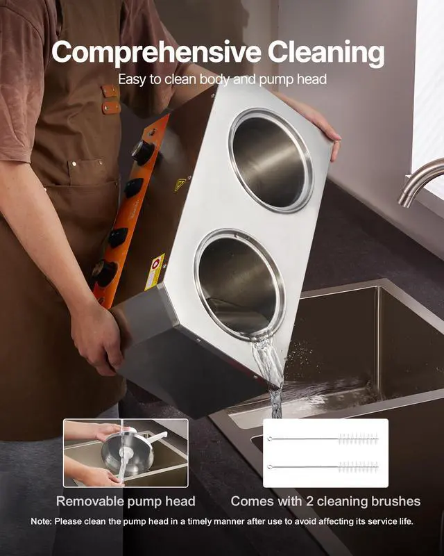 Alt view image 6 of 6 - Electric Cheese Dispenser with Pumps, 2.4x2 L Commercial Hot Fudge Warmer, Plastic Double Pumps Dispenser, 86-230 Temp Adjustable Nacho Cheese Sauce Warmer, for Hot Fudge Cheese Caramel