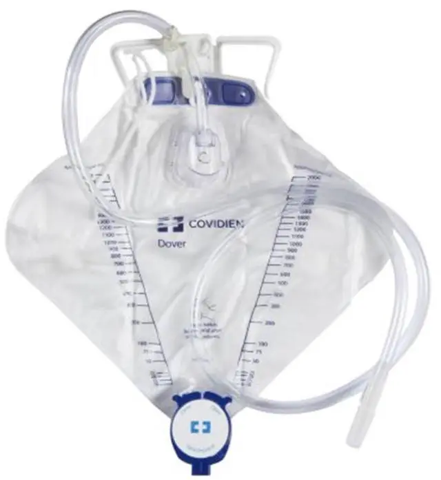 Main image of 6206 Dover Urine Drainage Bag with Needle Sampling, Anti-Reflux Chamber Drain Port Poly Bag, 2000 mL Capacity (Pack of 20)