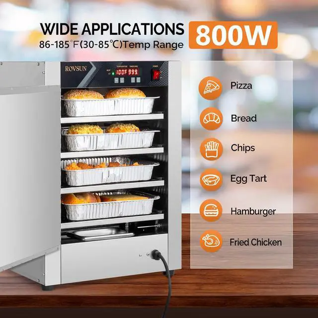 Alt view image 2 of 6 - 4-Tier Pizza Warmer Hot Box Food Warmer w/Removable Shelves Water Tray, Pretzel Warmer Hot Holding Cabinet Commercial Electric Food Warmer Countertop for Catering Buffet Restaurant, 110V 800W