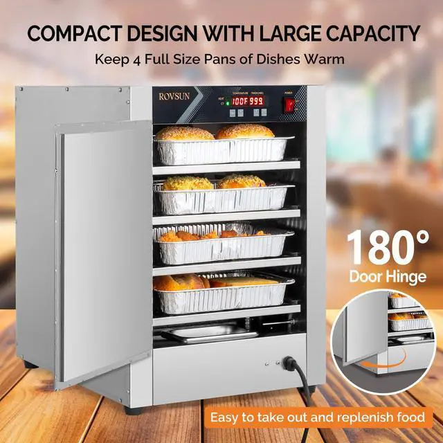 Alt view image 3 of 6 - 4-Tier Pizza Warmer Hot Box Food Warmer w/Removable Shelves Water Tray, Pretzel Warmer Hot Holding Cabinet Commercial Electric Food Warmer Countertop for Catering Buffet Restaurant, 110V 800W