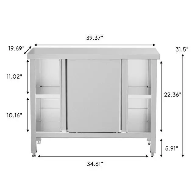 Alt view image 3 of 5 - Stainless Steel Table with Cabinet, 39" x 19" Commercial Kitchen Workbench for Pre Work with Sliding Doors, Large Space Storage for Kitchen Restaurant Hotel Garage Warehouse