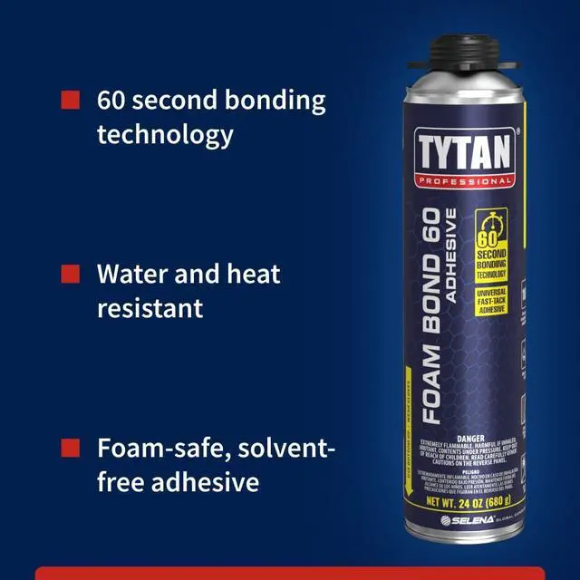 Alt view image 6 of 6 - Foam Bond 60 24 oz Polyurethane Adhesive Fast-Tack, 60-Second Drying, DIY Glue for Foam Panels, Shiplap, Wall Paneling, Board and Batten, Subfloors, Wood (12 Can Kit)