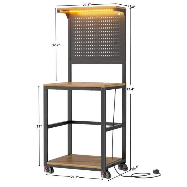 Alt view image 2 of 6 - 3D Printer Stand with Filament Storage Workstation, Large Mobile 3D Printer Workbench with AC/USB Power Hub and LED Lights, Heavy Duty Printer Shelf with Pegboard for Studio Garage,Brown,Small