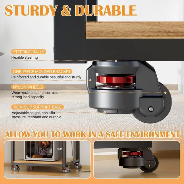Alt view image 4 of 6 - 3D Printer Stand with Filament Storage Workstation, Large Mobile 3D Printer Workbench with AC/USB Power Hub and LED Lights, Heavy Duty Printer Shelf with Pegboard for Studio Garage,Brown,Small