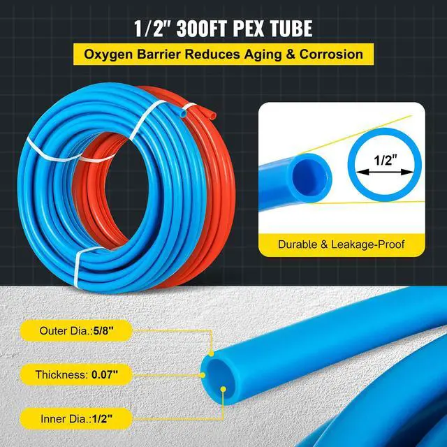 Alt view image 3 of 6 - PEX Tubing Oxygen Barrier - 2 Rolls of 1/2 Inch X 300 Feet Tube Coil - EVOH PEX-B Pipe for Residential Commercial Radiant Floor Heating Pex Pipe (1/2" O2-Barrier, 2x300Ft/Red+Blue)