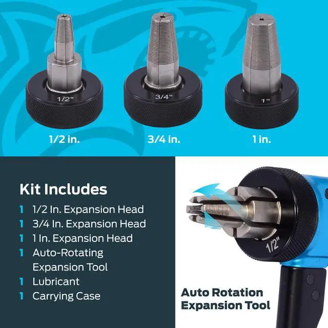 Alt view image 3 of 6 - PEX-A Expansion Tool Kit, Includes 1/2 inch, 3/4 inch, and 1 inch Expansion Heads, Auto-Rotating Expansion Tool, Lubricant and Carrying Case