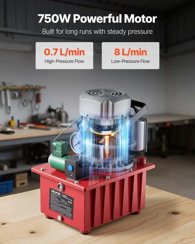 Alt view image 6 of 6 - Electric Driven Hydraulic Pump, 750W 10,000 PSI, 120V Single Acting Hydraulic Pump Power Pack Unit, Solenoid Valve with Pedal Switch, 2.1 Gal / 8L, for Punching, Bending, Single Acting Cylinders