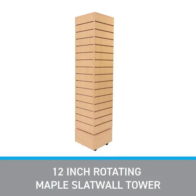 Alt view image 3 of 6 - Slatwall Tower - Rotating and Rolling - Maple Color Finish (12''L x 12''W x 54''H) - Slatwall Display Tower - Rotating Spinner Rack for Store Fixtures and Display Retail - Boutique, Home