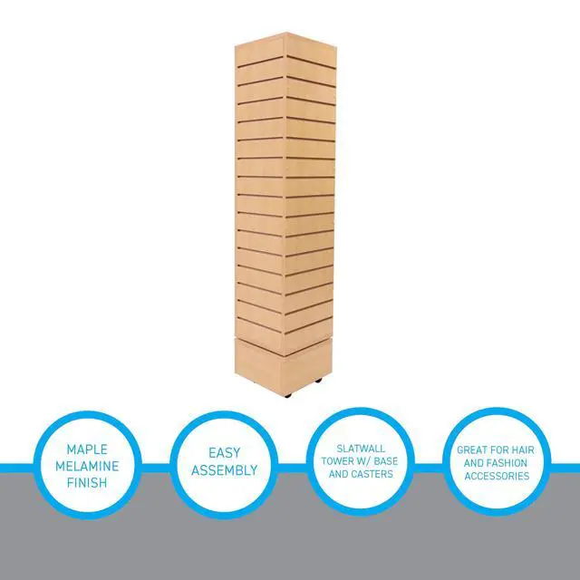 Alt view image 4 of 6 - Slatwall Tower - Rotating and Rolling - Maple Color Finish (12''L x 12''W x 54''H) - Slatwall Display Tower - Rotating Spinner Rack for Store Fixtures and Display Retail - Boutique, Home