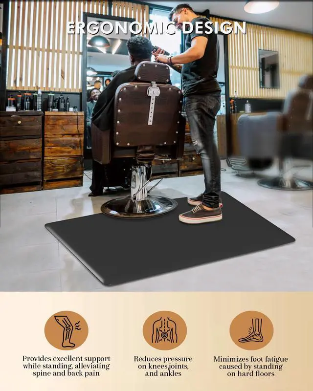 Alt view image 2 of 5 - 3 ft. x 5 ft. Barber Chair Mat Anti-Fatigue Salon & Barber Comfort & Support Mat - Non-Slip, Durable - Black Rectangle - 7/8 in. Thick
