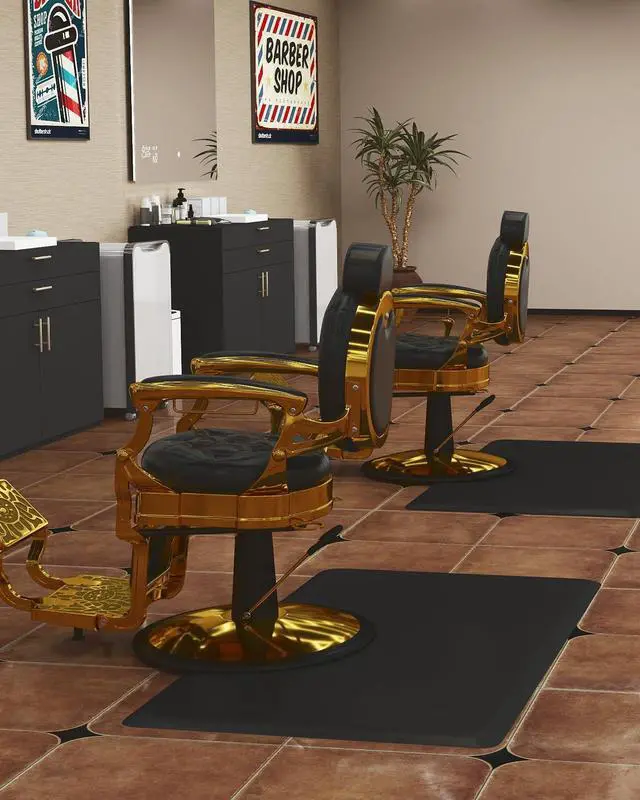 Alt view image 4 of 5 - 3 ft. x 5 ft. Barber Chair Mat Anti-Fatigue Salon & Barber Comfort & Support Mat - Non-Slip, Durable - Black Rectangle - 7/8 in. Thick
