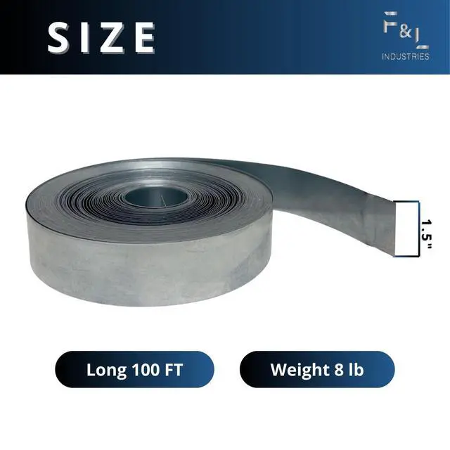 Alt view image 2 of 6 - F&L 710-003 Heavy-Duty Metal Strap 26 Gauge Galvanized Steel, 1-1/2" x 100 ft, Duct Strap, Pipe Strap Durable & Flexible for HVAC, Construction, Plumbing & Electrical Use (5 Pack)