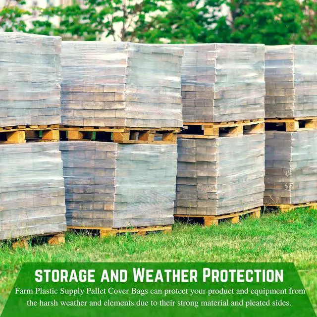 Alt view image 3 of 6 - Pallet Covers - 3 Mil (55' x 53' x 75') - Heavy Duty Construction Grade Strength Pallet Bags, Tear Resistant, Polyethylene Pallet Bags, Pallet Storage (Clear, 50 Pack)