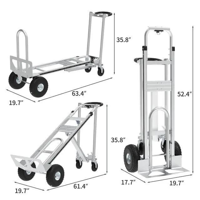 Alt view image 2 of 6 - Aluminum Convertible Hand Truck, 800lbs 3 in 1 Folding Dolly Cart Lightweight Frame,Heavy Duty Industrial Platform Cart Handtruck for Construction, Logistics, Shopping, Home, Office Moving (Silver)