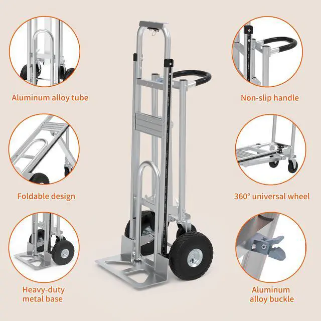 Alt view image 3 of 6 - Aluminum Convertible Hand Truck, 800lbs 3 in 1 Folding Dolly Cart Lightweight Frame,Heavy Duty Industrial Platform Cart Handtruck for Construction, Logistics, Shopping, Home, Office Moving (Silver)
