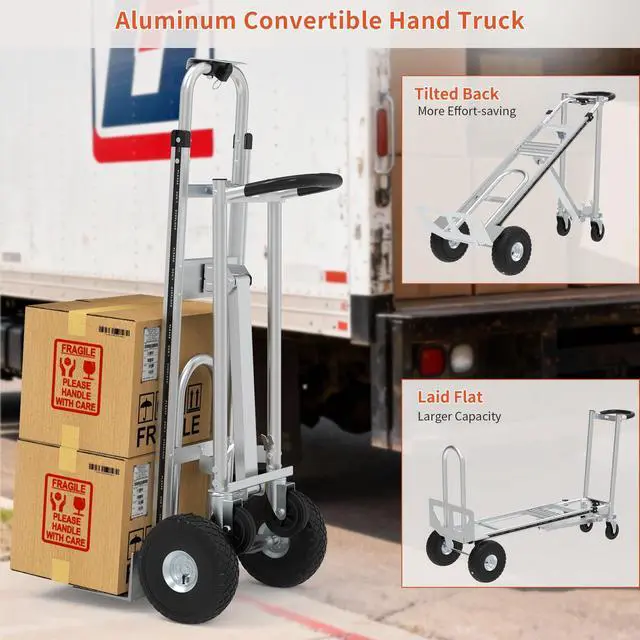 Alt view image 4 of 6 - Aluminum Convertible Hand Truck, 800lbs 3 in 1 Folding Dolly Cart Lightweight Frame,Heavy Duty Industrial Platform Cart Handtruck for Construction, Logistics, Shopping, Home, Office Moving (Silver)
