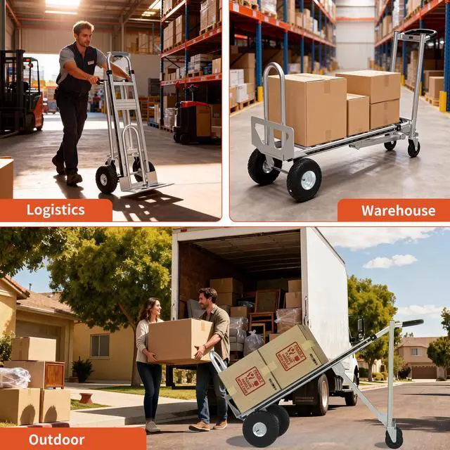 Alt view image 6 of 6 - Aluminum Convertible Hand Truck, 800lbs 3 in 1 Folding Dolly Cart Lightweight Frame,Heavy Duty Industrial Platform Cart Handtruck for Construction, Logistics, Shopping, Home, Office Moving (Silver)