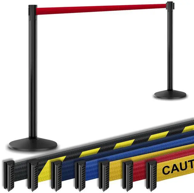 Main image of Commercial-Grade Stanchion 2-Pack by RETRACTA-Belt Prime (Model P101SB) 10 Retractable Belt Barrier - Heavy Base Crowd Control Barrier (Black Post w/Red Belt)