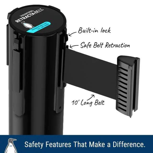 Alt view image 3 of 6 - Commercial-Grade Stanchion 2-Pack by RETRACTA-Belt Prime (Model P101SB) 10 Retractable Belt Barrier - Heavy Base Crowd Control Barrier (Black Post w/Red Belt)