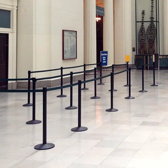 Alt view image 2 of 6 - Commercial-Grade Stanchion 2-Pack by RETRACTA-Belt Prime (Model P101SB) 10 Retractable Belt Barrier - Heavy Base Crowd Control Barrier (Black Post w/Blue Belt)