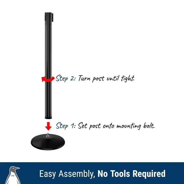Alt view image 6 of 6 - Commercial-Grade Stanchion 2-Pack by RETRACTA-Belt Prime (Model P101SB) 10 Retractable Belt Barrier - Heavy Base Crowd Control Barrier (Black Post w/Blue Belt)