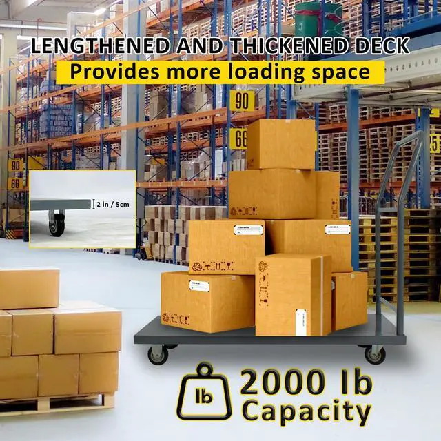 Alt view image 2 of 6 - Heavy Duty Platform Truck Moving Flatbed Cart, 24"x48"Push Dolly, 2000 LBS Dolly Cart Flatform with Wheels and Handle, Steel Flatbed Cart for Luggage Moving, Shopping